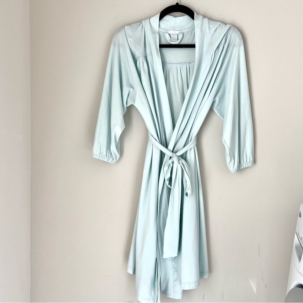 Light Blue Women's Satin-Feel Robe with Tie Belt